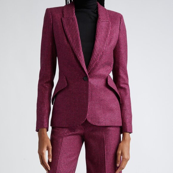 $840 L'AGENCE 2 Chamberlain Houndstooth Tweed Wool Blazer Jacket